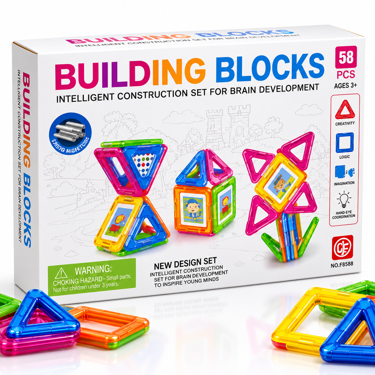 58-Piece Magnetic Building Blocks Construction Set