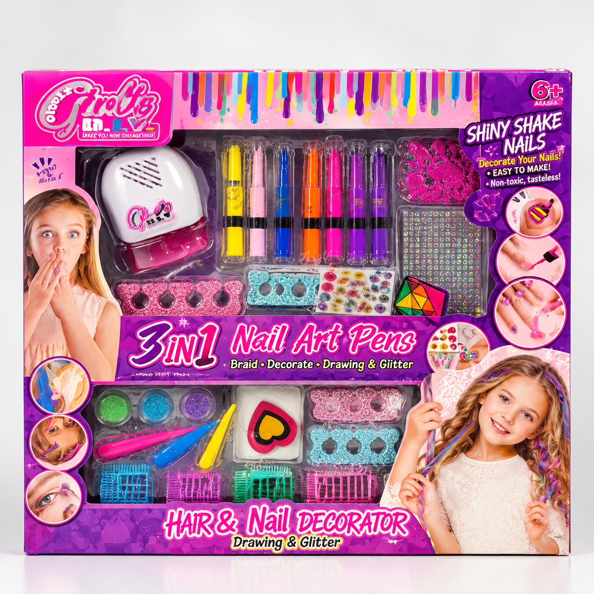 Girls Nail Art Pens & Hair Accessories Activity Set
