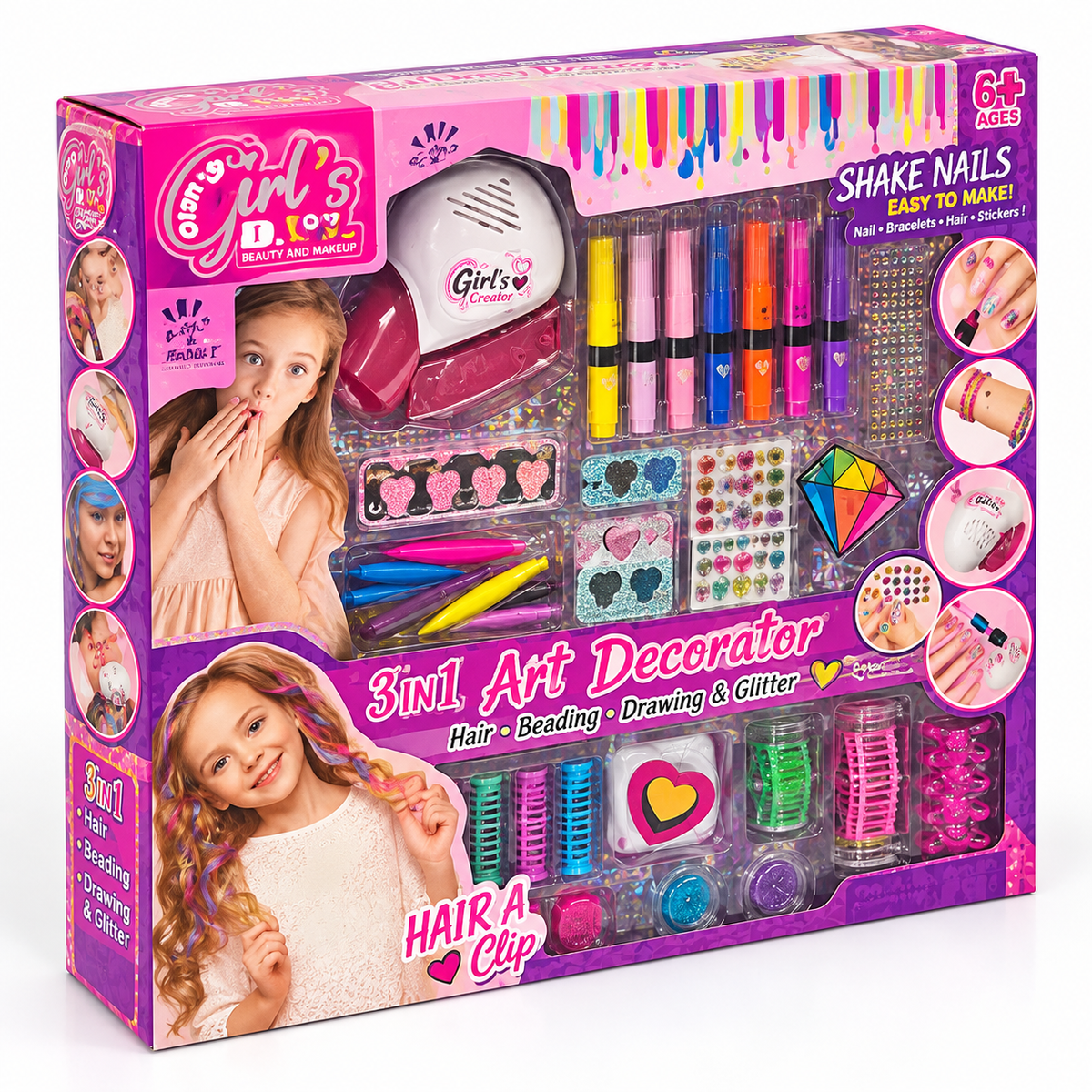 Girls Nail Art Pens & Hair Accessories Activity Set