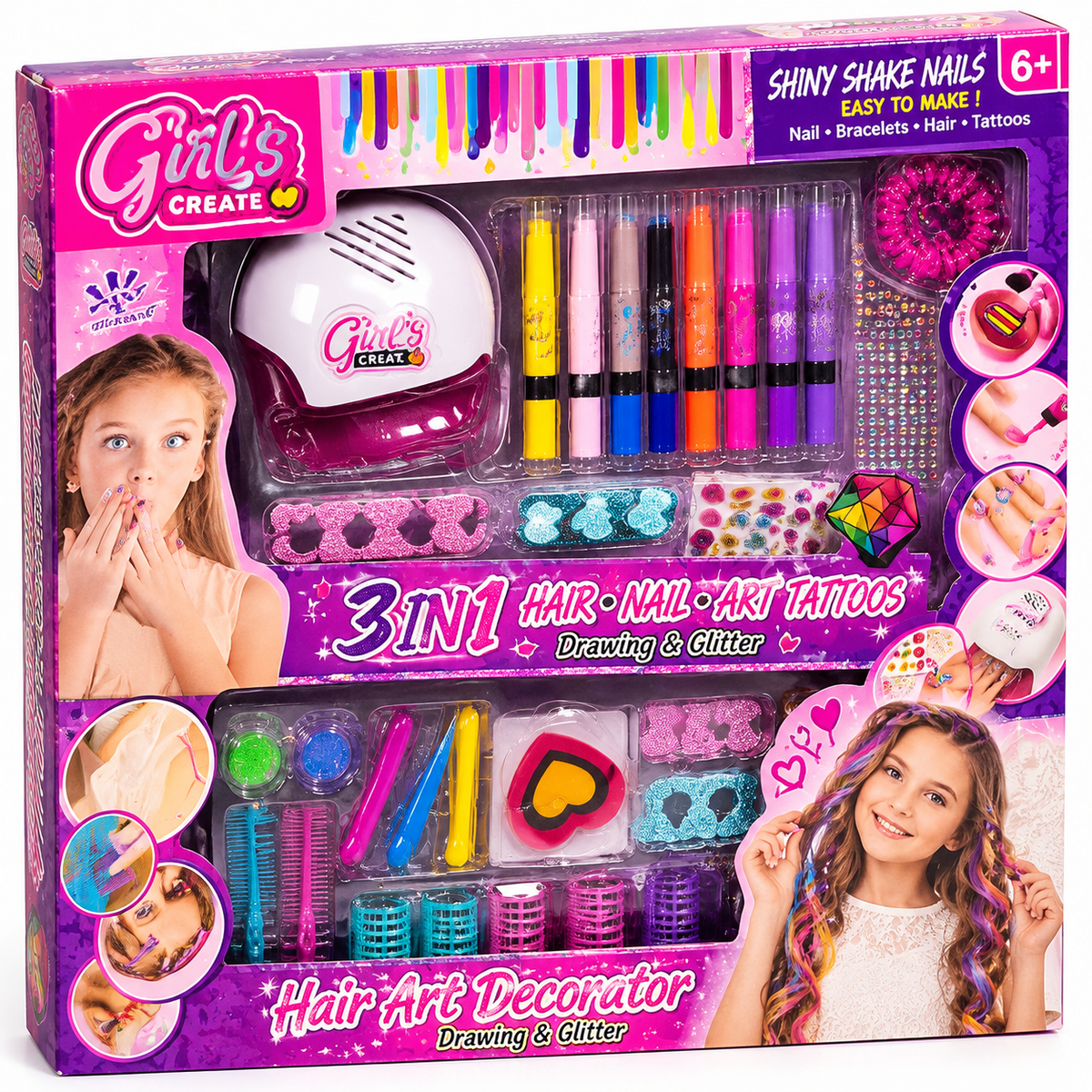 Girls Nail Art Pens & Hair Accessories Activity Set