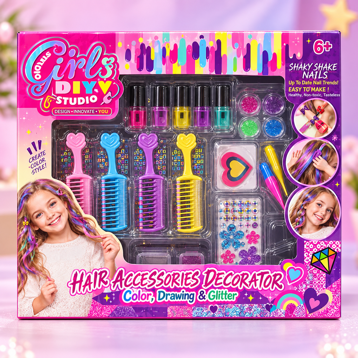 Girls Hair Accessories & Nail Decorator Set
