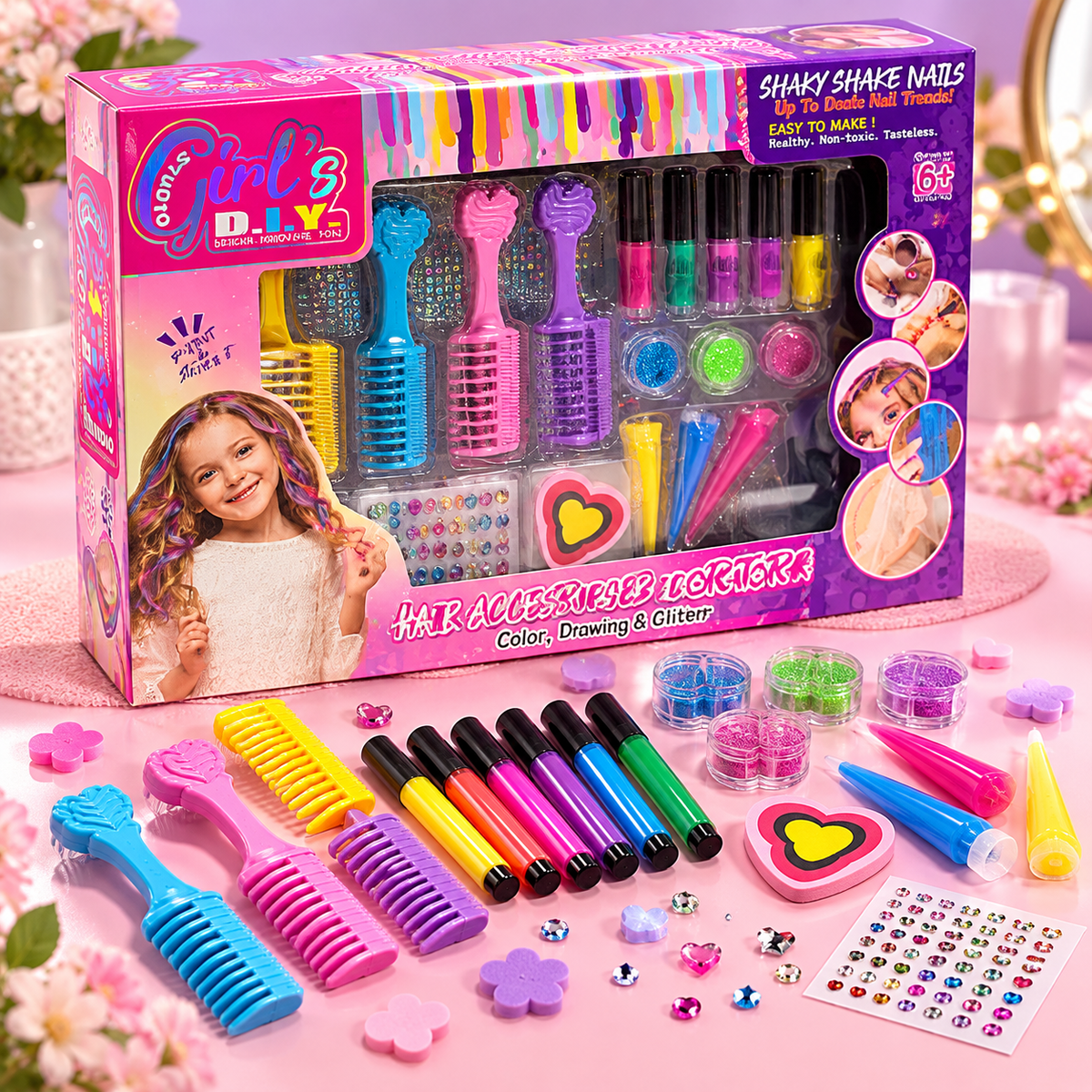 Girls Hair Accessories & Nail Decorator Set