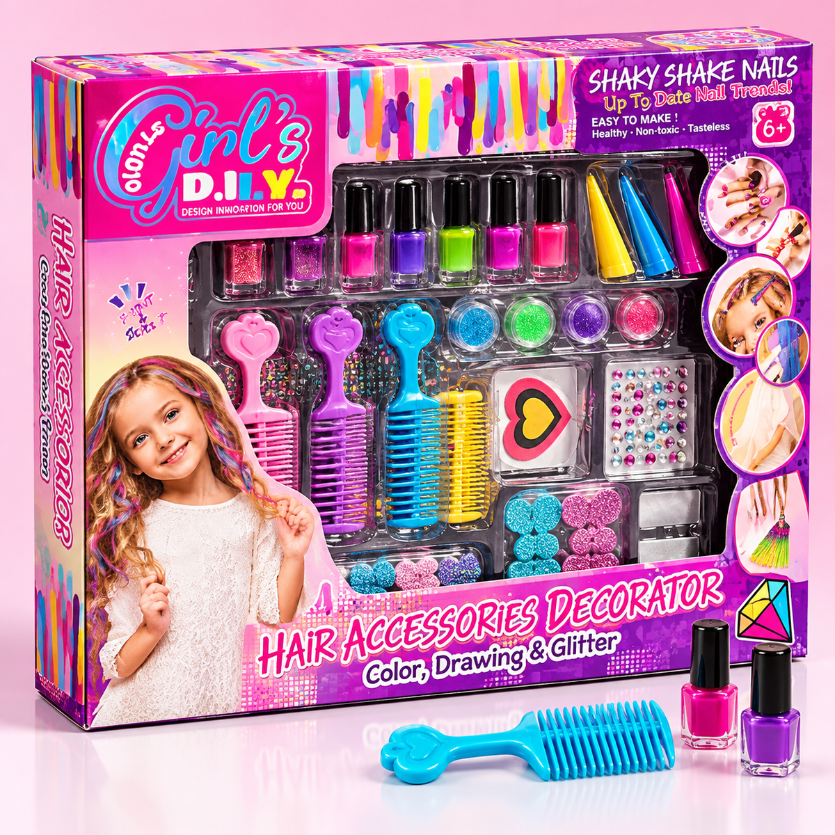 Girls Hair Accessories & Nail Decorator Set
