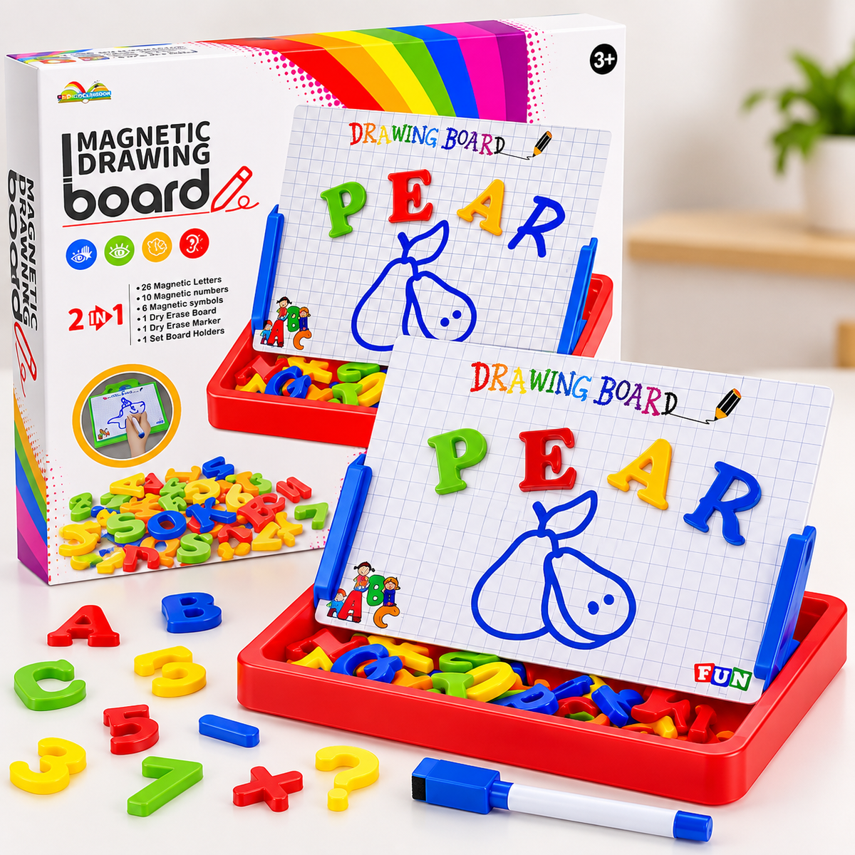 2-in-1 Magnetic Drawing Board with Letters