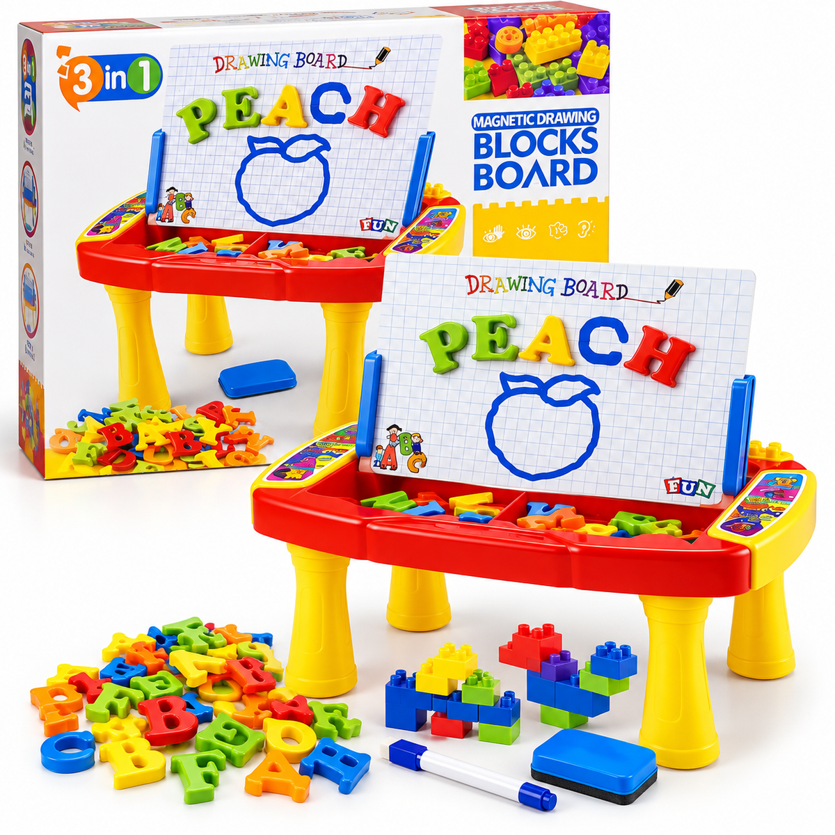 3-in-1 Magnetic Drawing Blocks Board