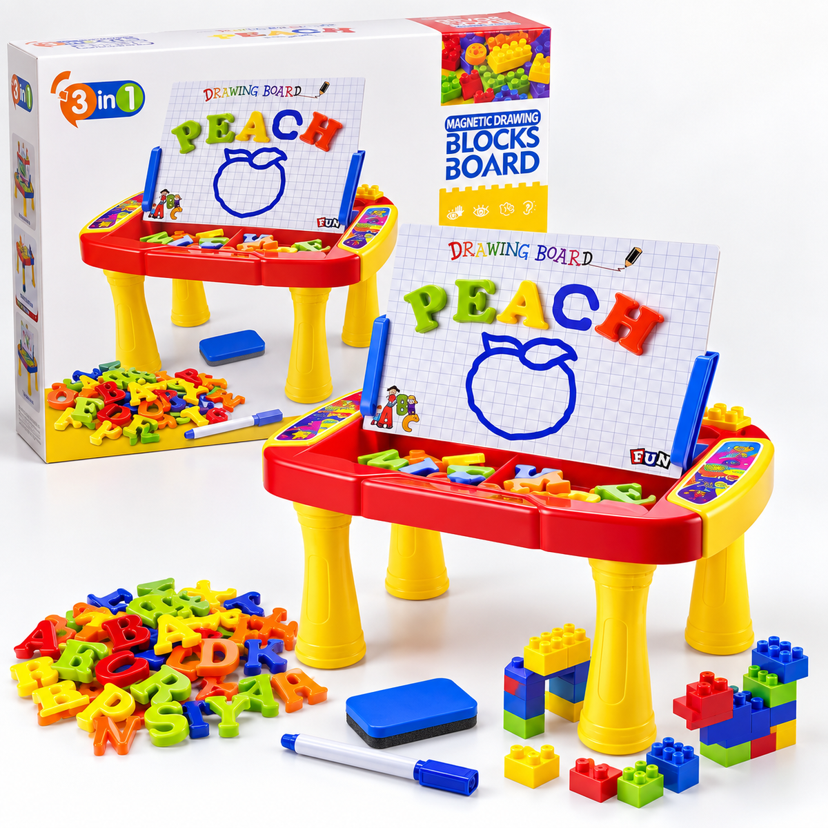 3-in-1 Magnetic Drawing Blocks Board