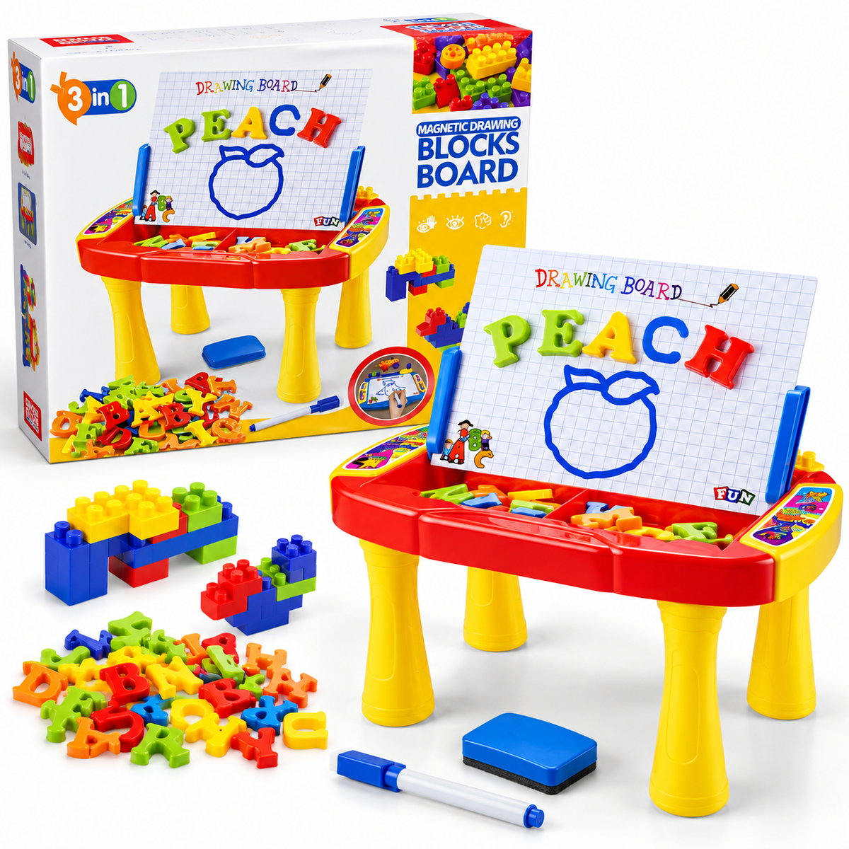 3-in-1 Magnetic Drawing Blocks Board