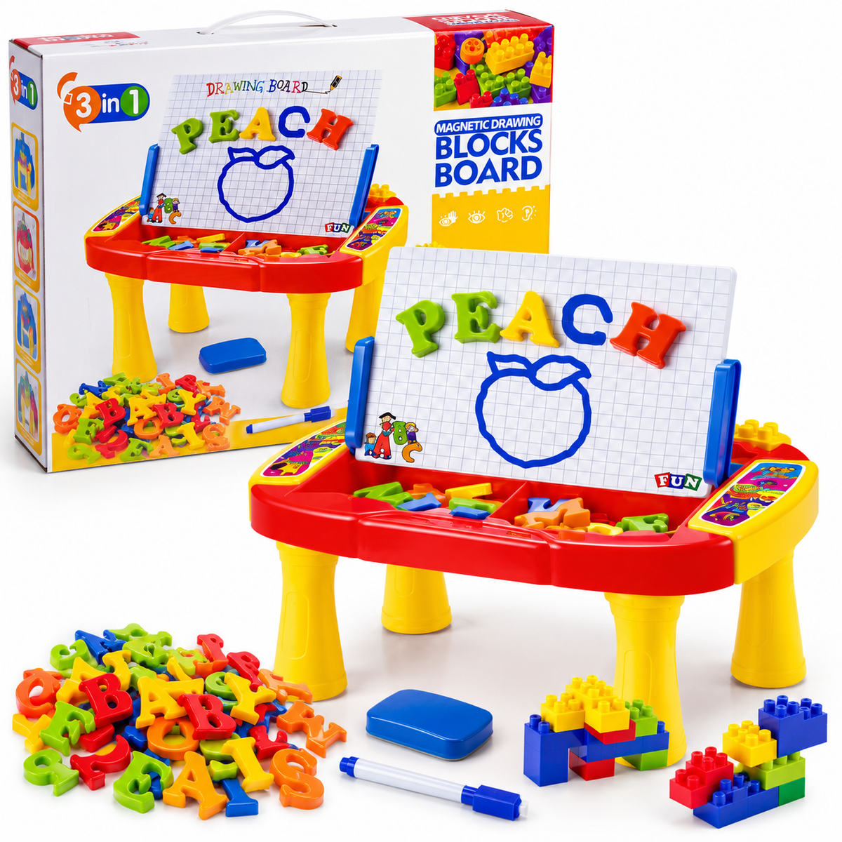 3-in-1 Magnetic Drawing Blocks Board