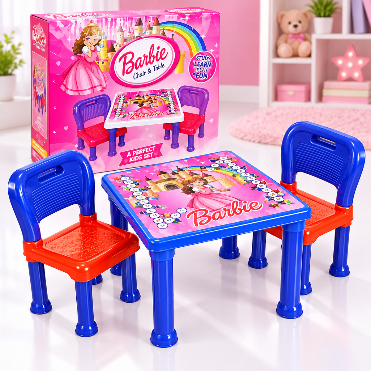 Kids Table & 2 Chairs Play Set
