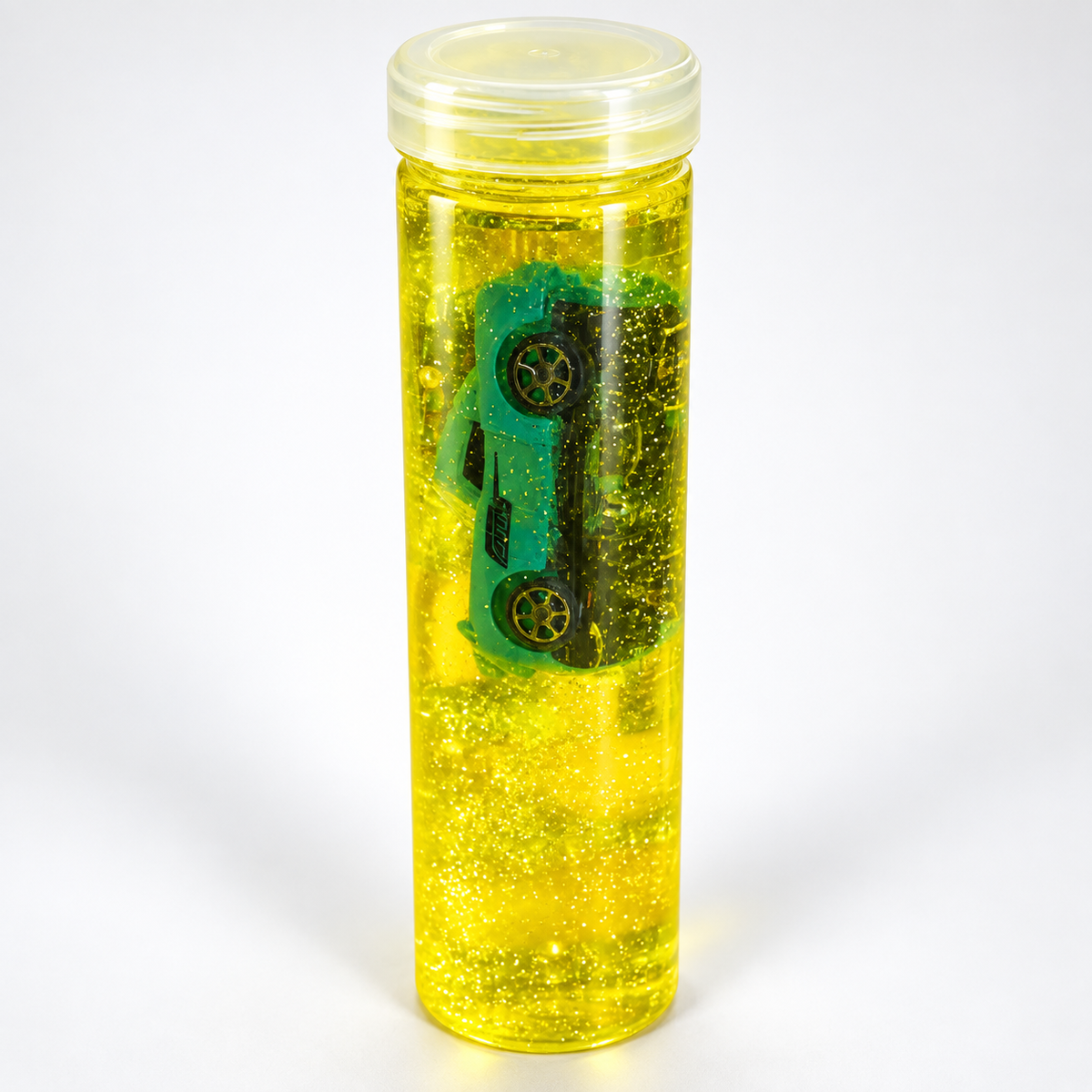 Yellow Glitter Slime Tube with Toy Car
