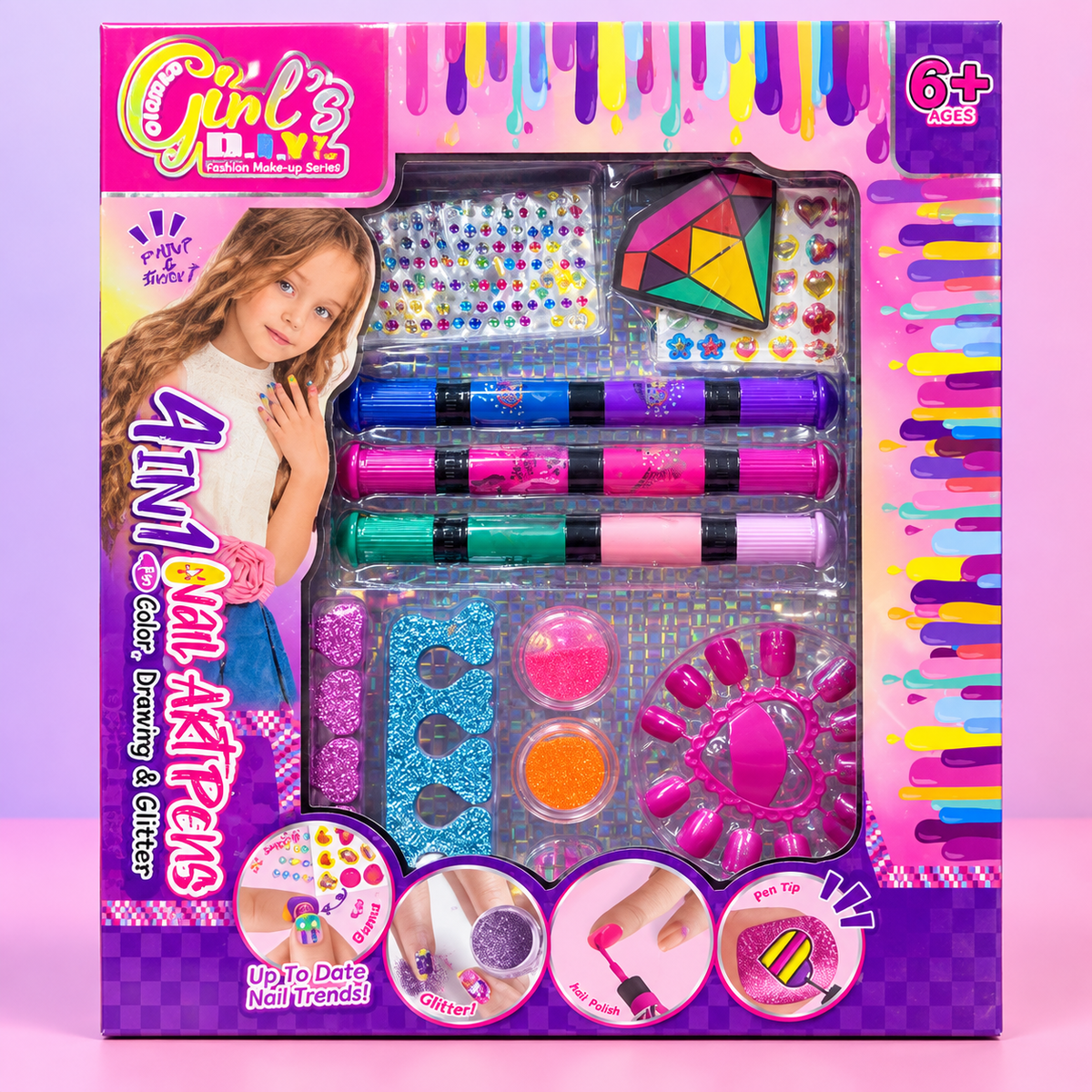 Girls Mini Nail Art Pens & Glitter Kit
