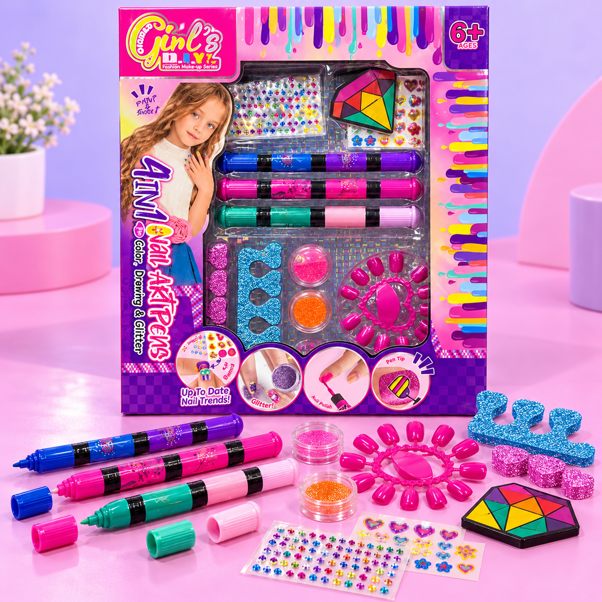 Girls Mini Nail Art Pens & Glitter Kit