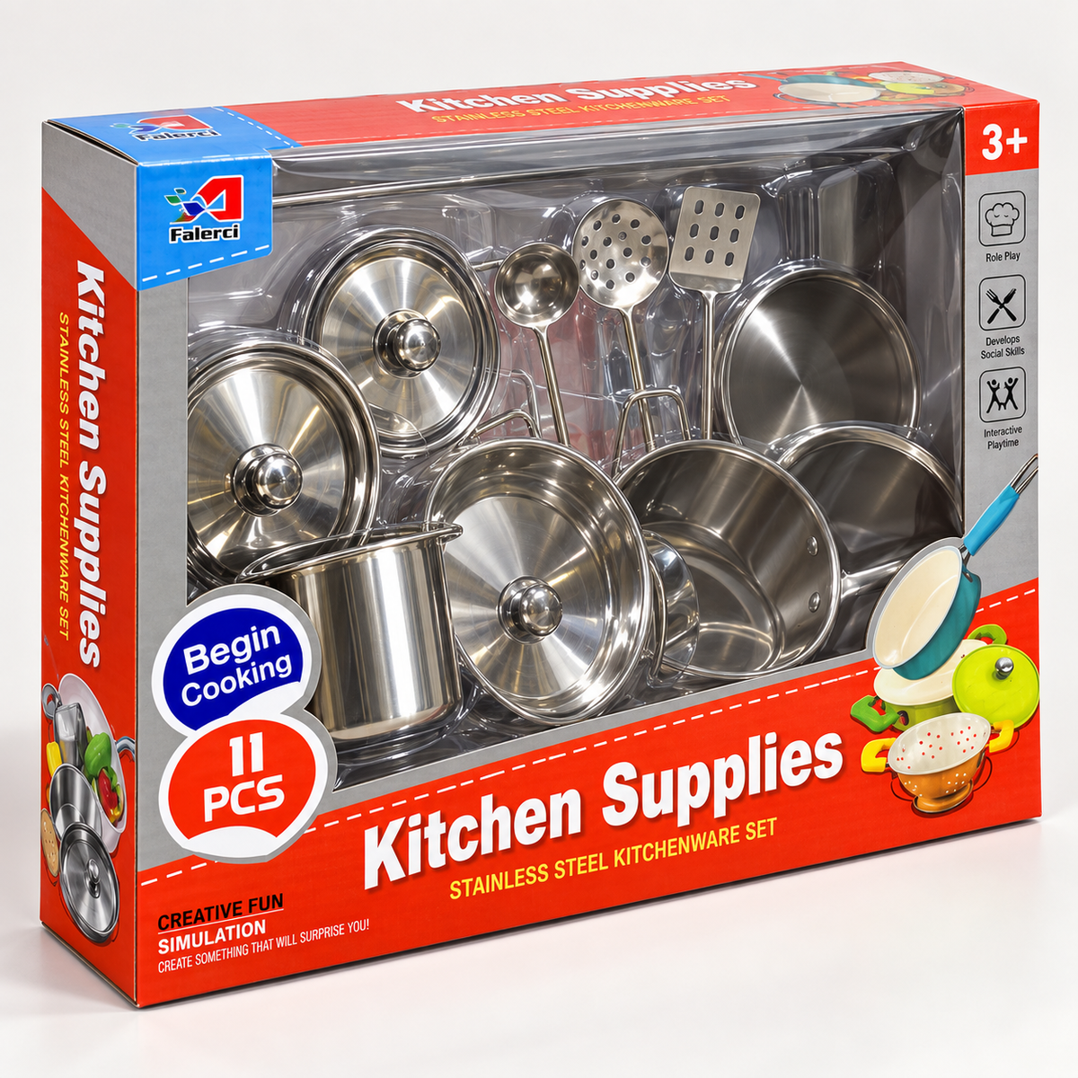 11-Piece Stainless Steel Kids Kitchen Play Set