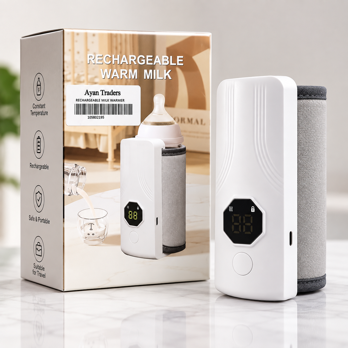 Rechargeable Portable Baby Bottle Milk Warmer – Digital Display
