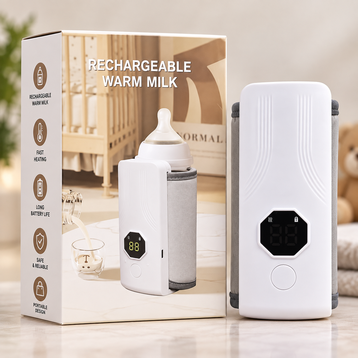 Rechargeable Portable Baby Bottle Milk Warmer – Digital Display