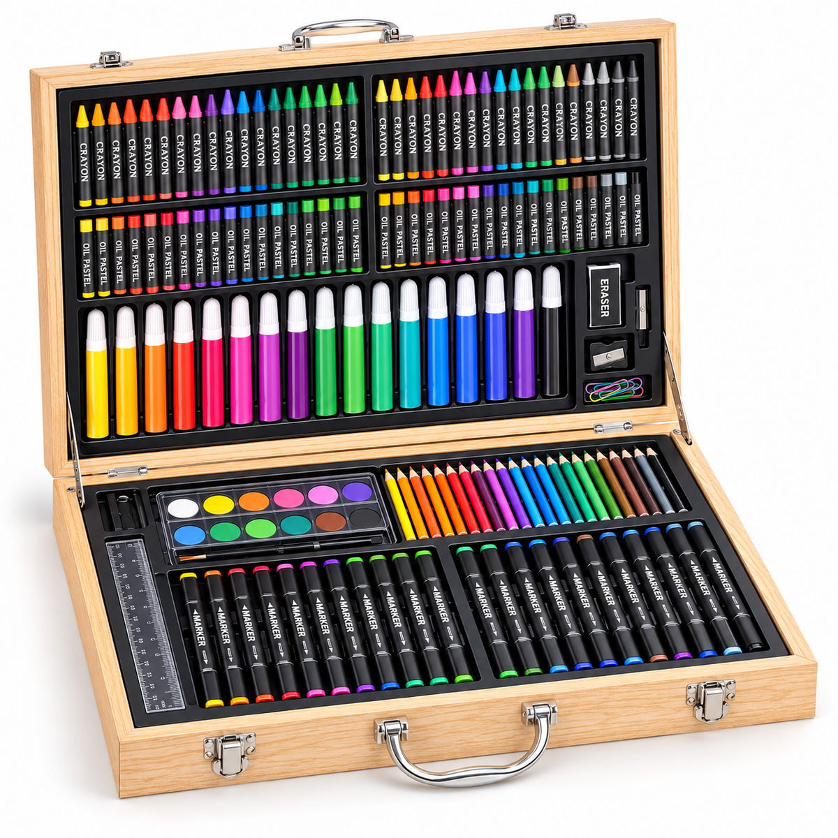 188-Piece Deluxe Art Set in Wooden Case – Kids Drawing & Coloring Kit
