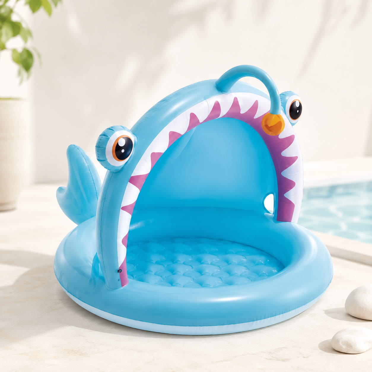 Intex Angler Fish Baby Pool 50×40×34in – Inflatable Kids Pool with Sunshade