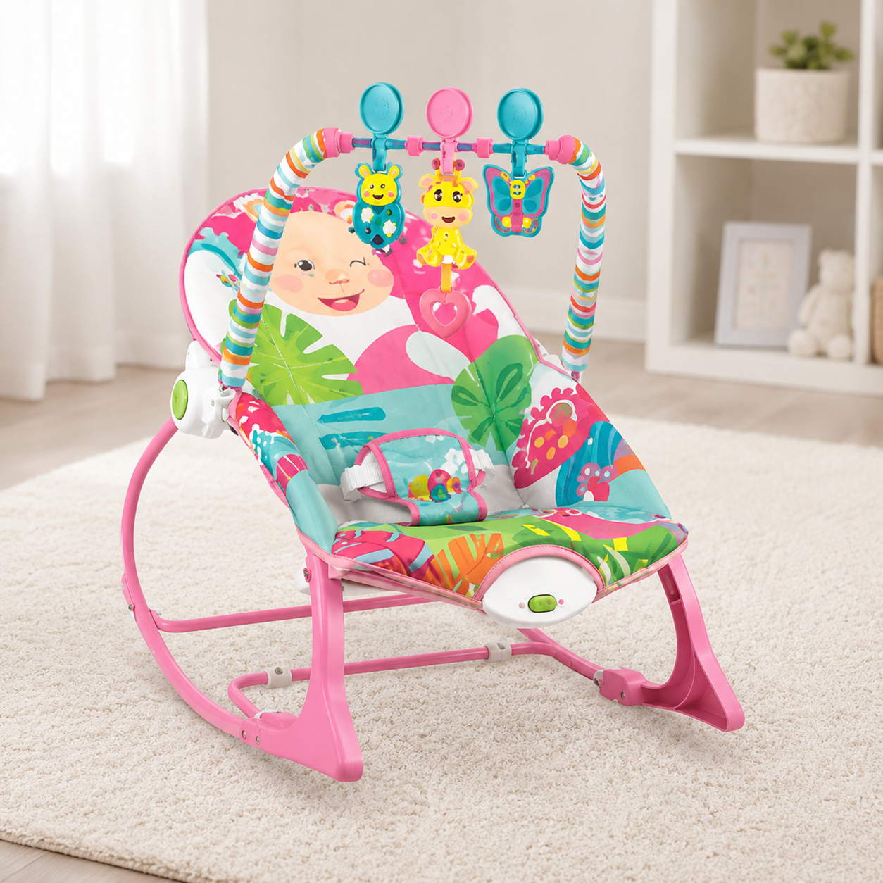 Pink Infant-to-Toddler Rocker – Baby Comfort Rocking Chair with Toy Bar