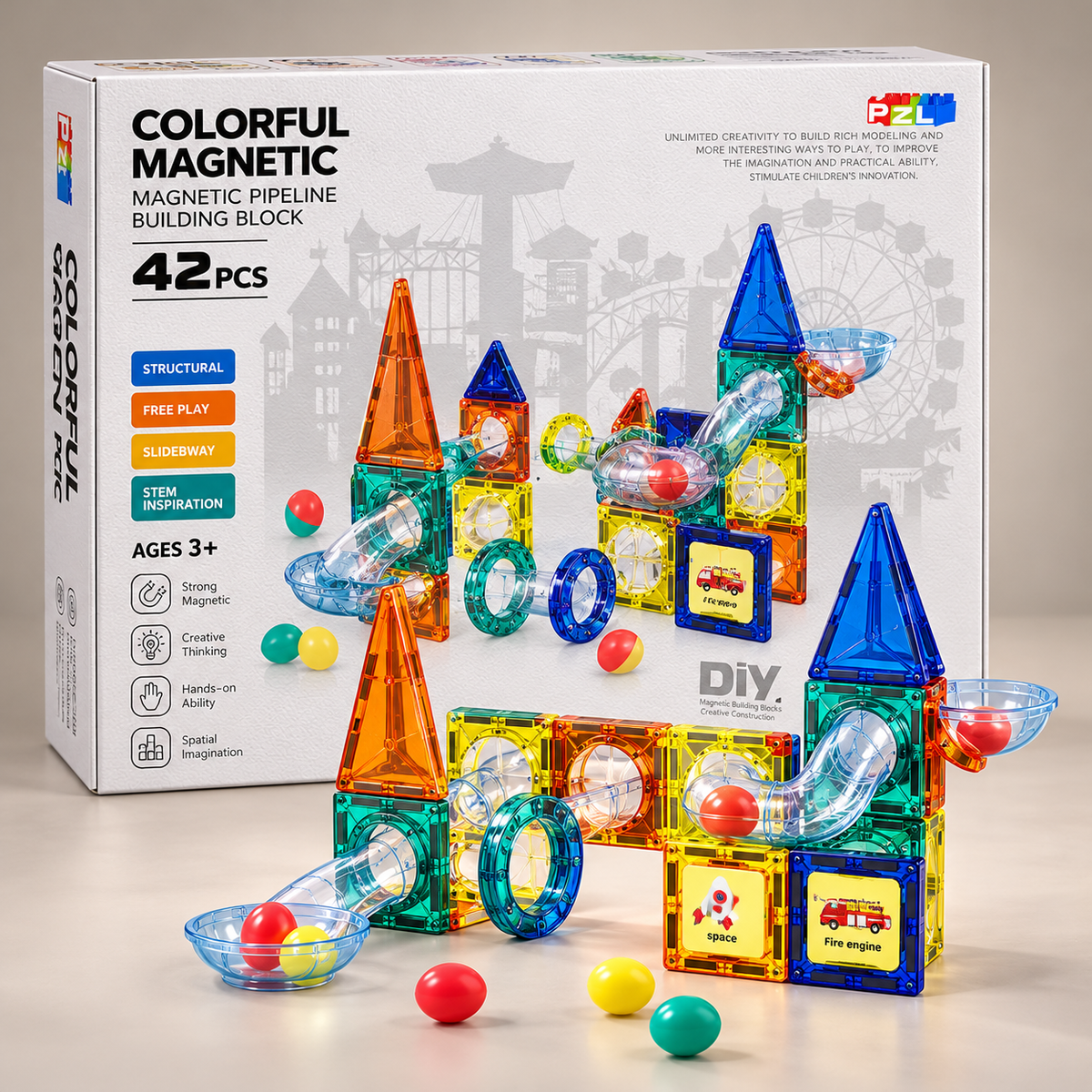 42-Piece Colourful Magnetic Tiles DIY Set