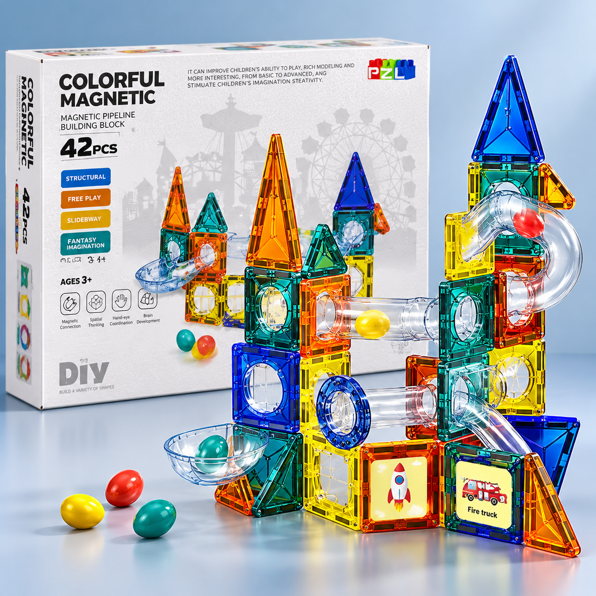 42-Piece Colourful Magnetic Tiles DIY Set