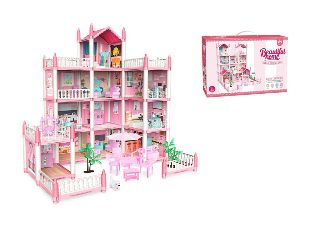 Beautiful Home Large Pink Doll House Play Set