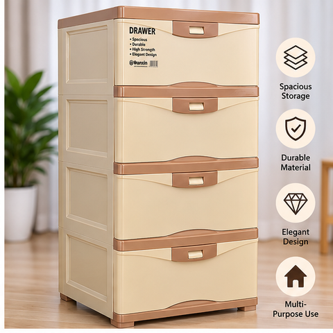 Beige 4-Drawer Plastic Storage Cabinet – Home Organizer