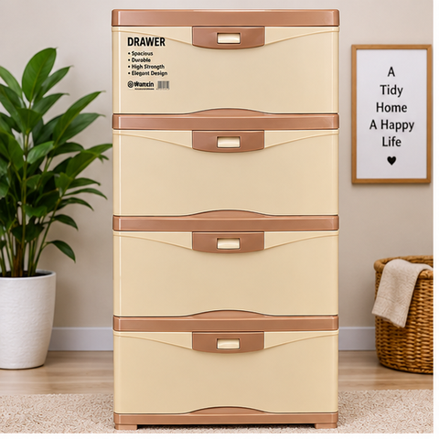 Beige 4-Drawer Plastic Storage Cabinet – Home Organizer