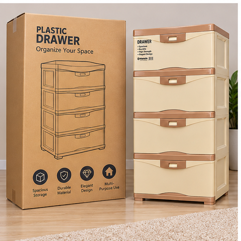 Beige 4-Drawer Plastic Storage Cabinet – Home Organizer