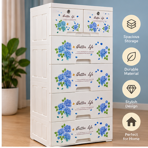 Off-White & Brown Multi-Door Plastic Storage Cabinet