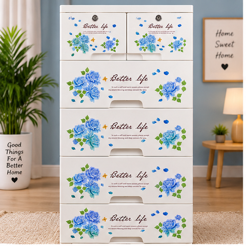 Off-White & Brown Multi-Door Plastic Storage Cabinet