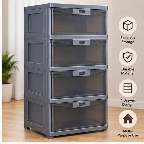 Black 4-Drawer Plastic Storage Cabinet – Multipurpose Organizer