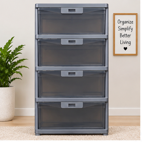 Black 4-Drawer Plastic Storage Cabinet – Multipurpose Organizer