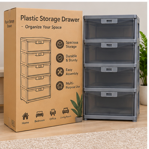 Black 4-Drawer Plastic Storage Cabinet – Multipurpose Organizer