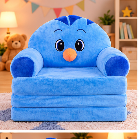 Fold-Out Plush Animal Sofa Chair for Kids