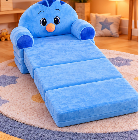 Fold-Out Plush Animal Sofa Chair for Kids