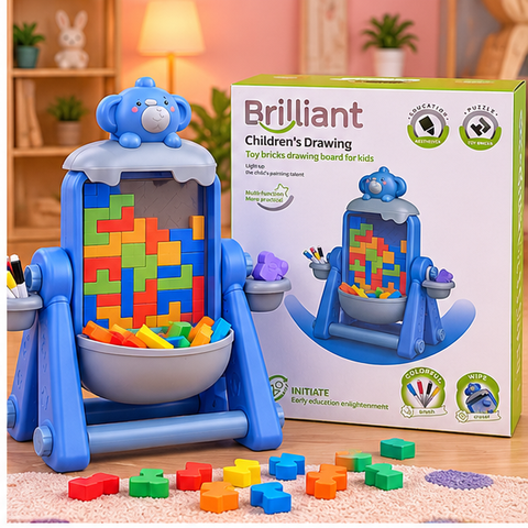 Brilliant Kids Drawing Board with Building Blocks – Elephant Design