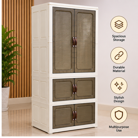 Family Bear Kids Storage Cabinet – White Printed Design