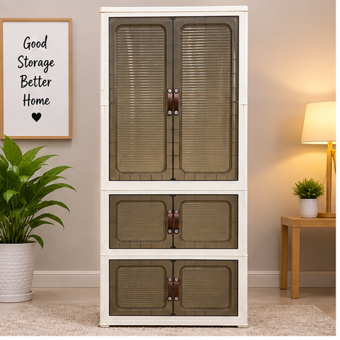 Family Bear Kids Storage Cabinet – White Printed Design
