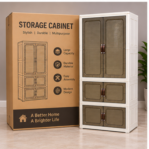 Family Bear Kids Storage Cabinet – White Printed Design
