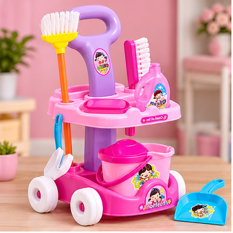 Kids Pretend Cleaning Trolley Play Set