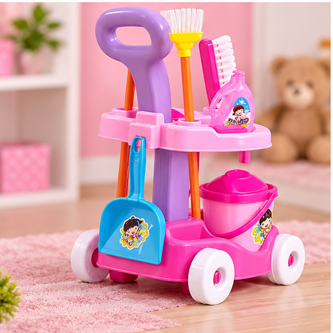 Kids Pretend Cleaning Trolley Play Set