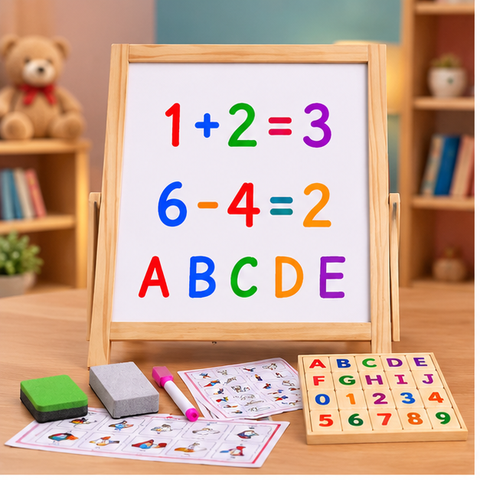 Double-Sided Wooden Easel Drawing Board for Kids – Ages 3+