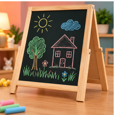 Double-Sided Wooden Easel Drawing Board for Kids – Ages 3+