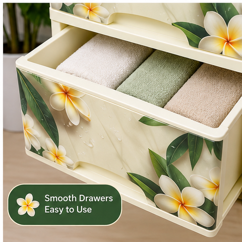 Frangipani Floral 4-Drawer Plastic Storage Cabinet – Cream