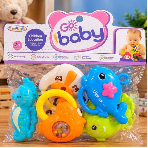 Cute Baby Animal Rattle and Ring Toy Set