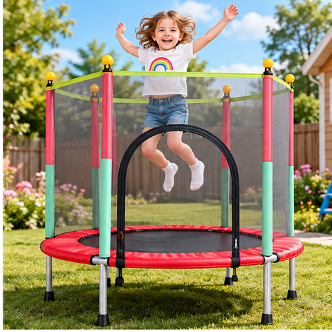 4.5 ft Kids Trampoline with Enclosure - Red and Green