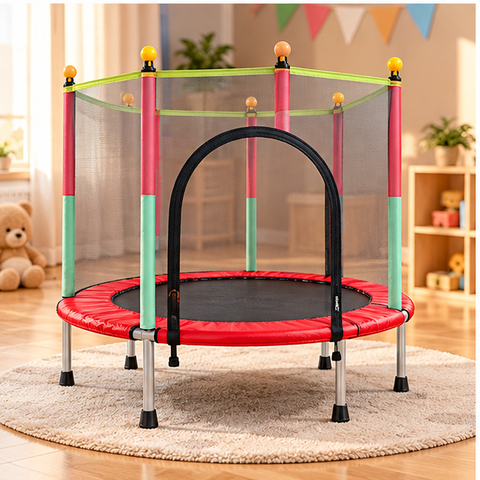 4.5 ft Kids Trampoline with Enclosure - Red and Green