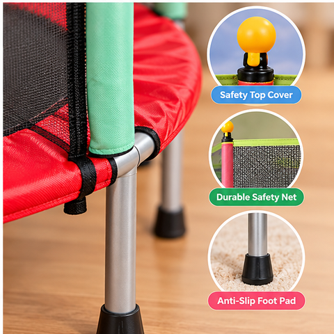 4.5 ft Kids Trampoline with Enclosure - Red and Green