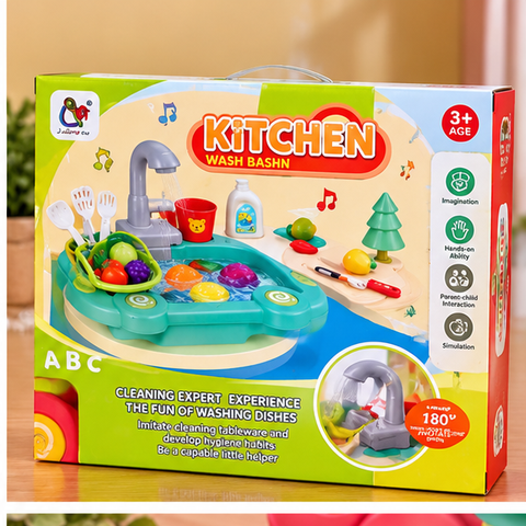 Kids Kitchen Wash Basin – Pretend Dishwashing Sink Playset