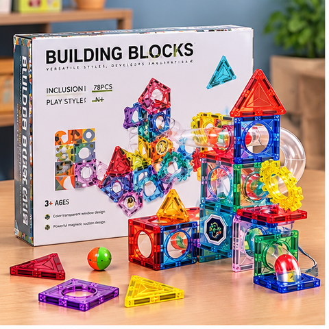 78-Piece Magnetic Building Blocks & Gear Construction Set